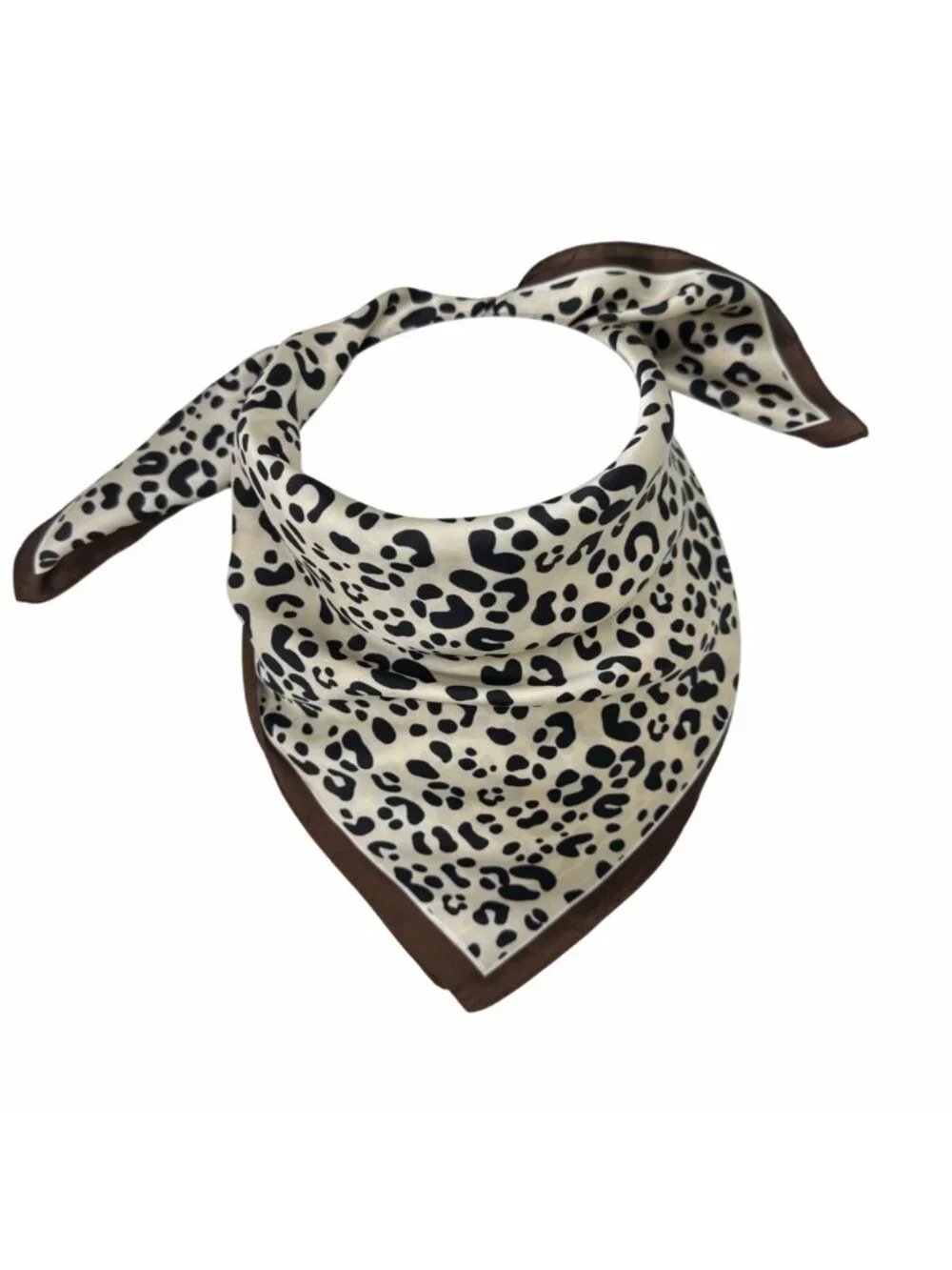 Luxury Elegant Bandana Square Scarf Silky Satin Animal Print Leopard Beige Brown